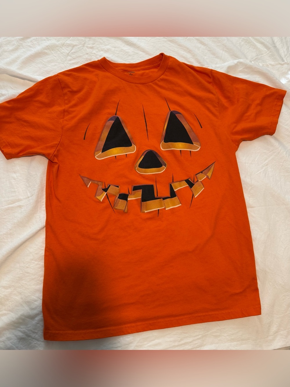 Orange Halloween Pumpkin Face Short Sleeve Tee
